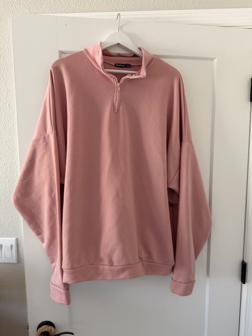 Boohoo Oversized Half-Zip Sweatshirt - Blush Pink
